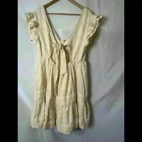 Rue Stiic Anthropologie Linen Ruffle Mini Dress Size L Boho Cream - Picture 9 of 9